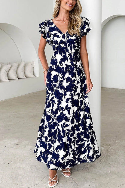 Variant image for Maxiklänning Dam V-ringning Ruffle Paisley Mönster Bomull Polyester-1
