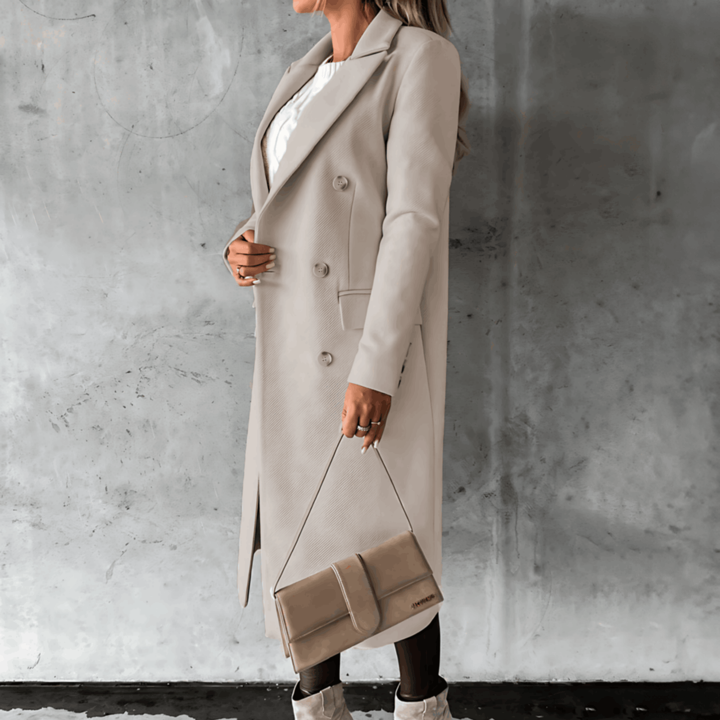 Lång Vinterjacka Dam Hög Krage Knappstängning Kvalitetsmaterial-6