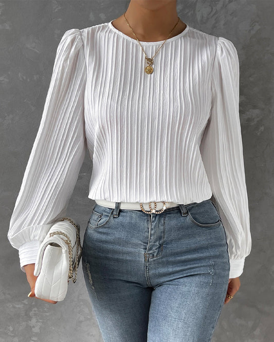 Dam Blus Rund Hals Polyester - Vit Blus Dam för Arbete och Fritid-1