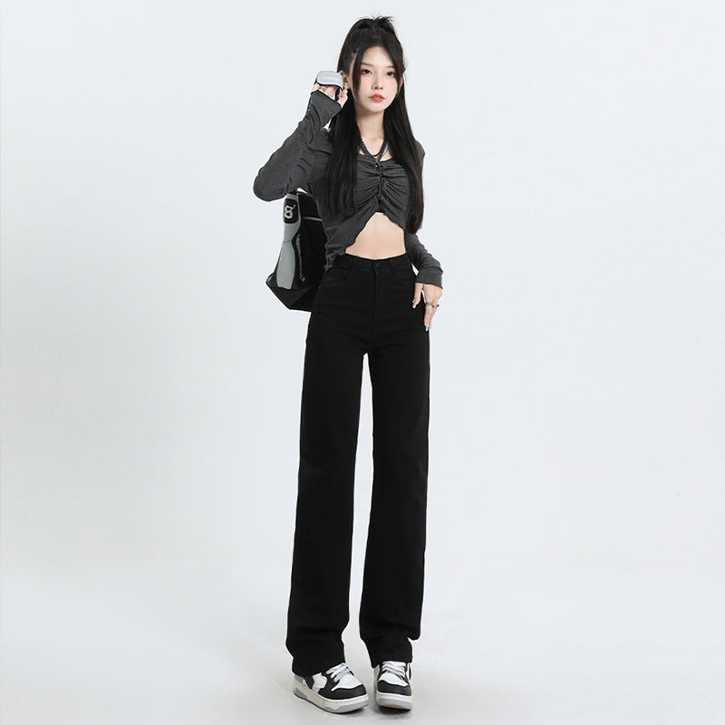 Snygga Byxor Dam Hög Midja Smal Passform Stretch Denim-3