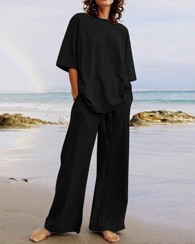 Variant image for Kvinnors Tvådelad Uppsättning Trendig Urban Look Bomull Linne-2