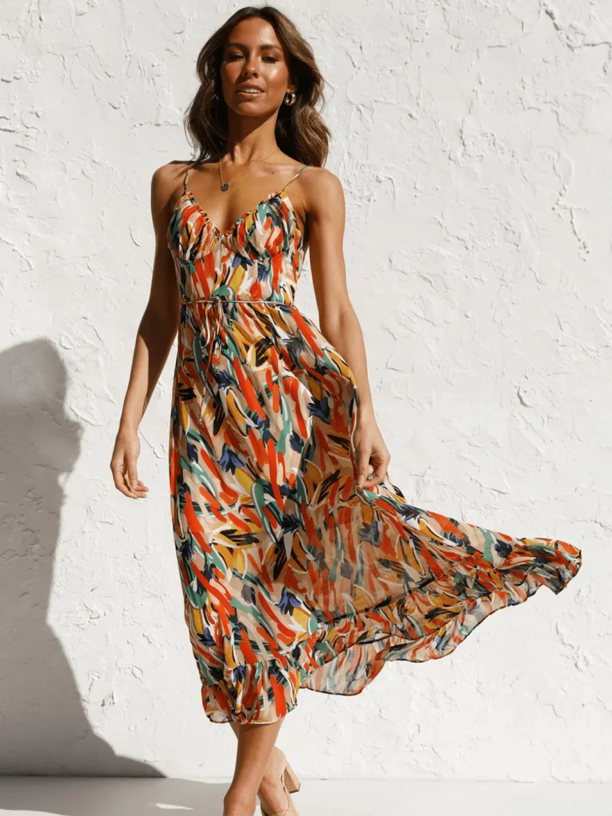 Fina Damklänningar MIDI Boho Chic i Polyester med Livliga Mönster – Bekväm Passform för Sommarens Äventyr 1