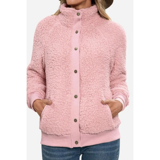 Dam Fleecejacka Vinter Mjuk och Varm Fleece med Knappstängning 1