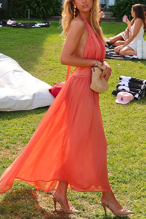 Variant image for Maxiklänning Dam Djup V-Hals Öppen Rygg Bomull Polyester-1