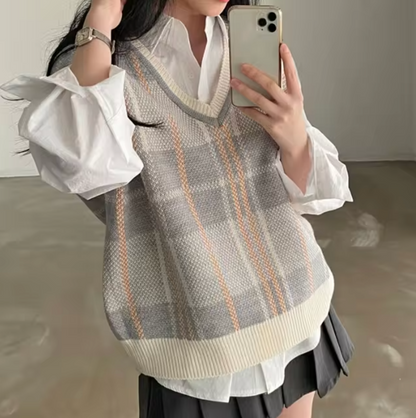 Variant image for Dam Stickad Väst V-ringning Mjuk med Diamantmönster-1