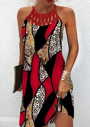 Fina Dam Klänningar Mångfärgad Abstrakt Mönster Lätt Material-1