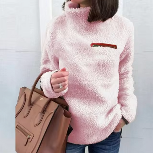 Dam Turtleneck Tröja Mjuk Plysch Figurnära Design med Dragkedja-1