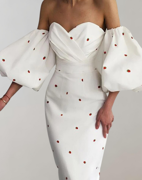 Kvinnors Vintage Klänning Jordgubbstryck Polyester Med Slitshalsring-1