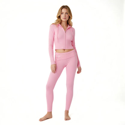 Dam Loungewear Set Tvådelat Mjuk Polyester Cardigan och Byxor