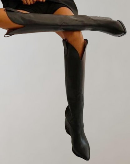 Knähöga Stövlar Dam Spetsig Tå Syntetmaterial med Vadderad Sula-3