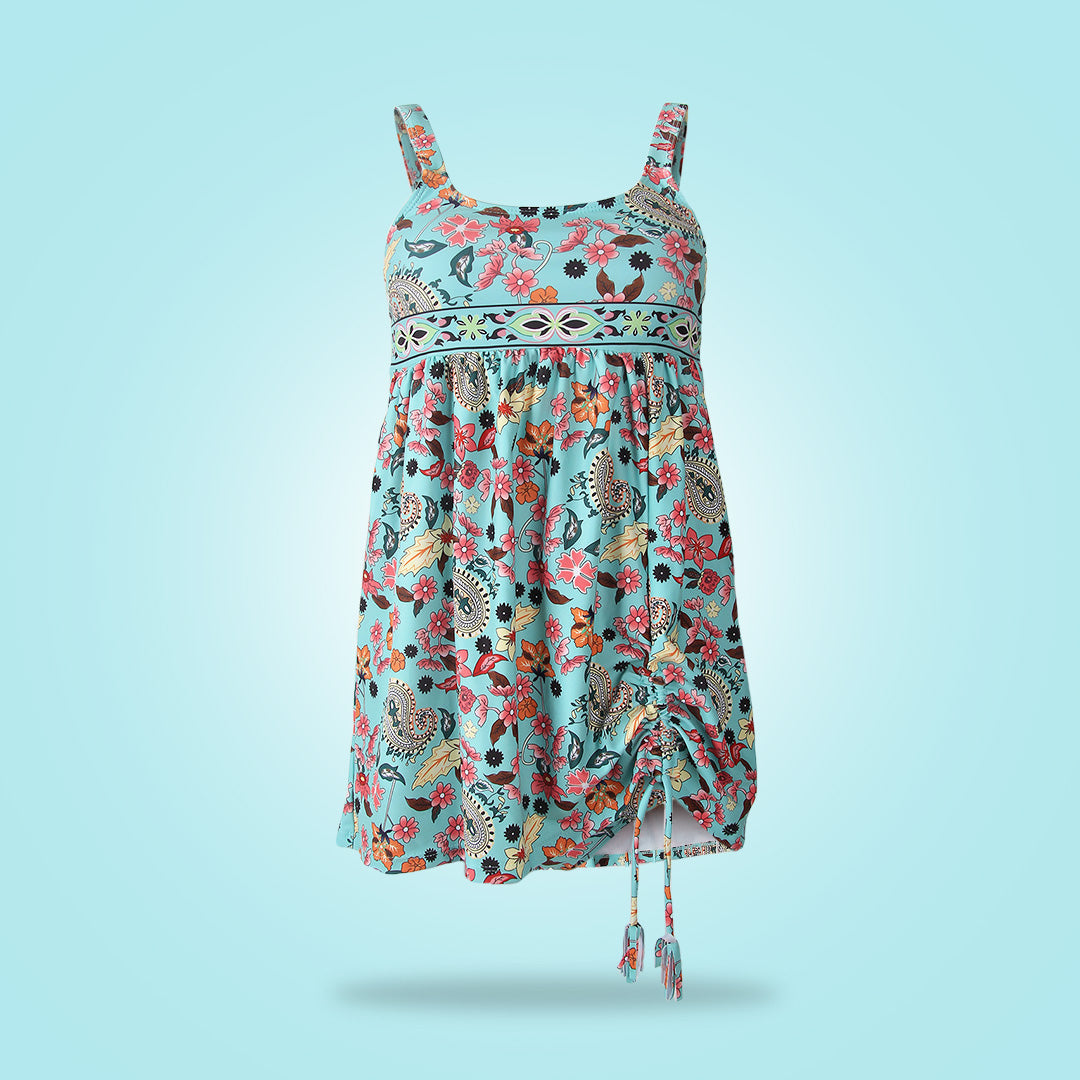 Dam Tankini Baddräkt Blommigt Mönster Nylon Spandex-3