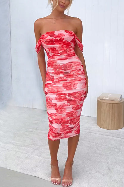 Kvinnors Midi Klänning Nätöverlägg Bomull Polyester-1