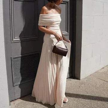 Dam Maxiklänning Off-Shoulder Veckad Högkvalitativt Tyg-3