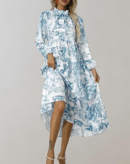 Variant image for Kvinnlig Midi Klänning Blommönster Polyester Långa Ärmar-2