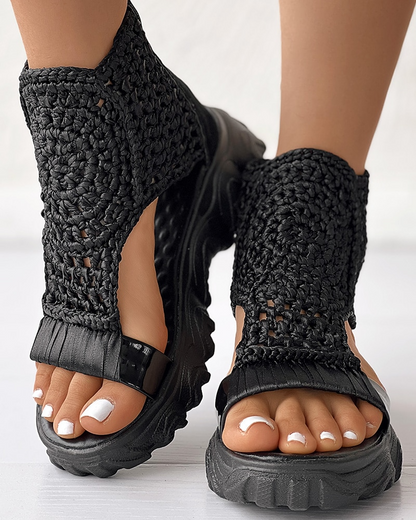 Dam Flip-Flops Stickade Elastiska Sommarsandaler-1