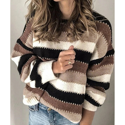 Dam Tröja med Breda Ränder i Mjuk Bomull – Avslappnad Passform, Perfekt för Vardag och Fest 1