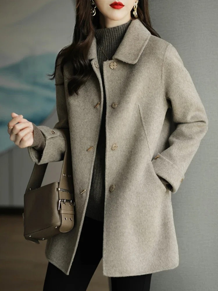 Lång Trenchcoat Dam Med Midjeband Polyester Khaki-4