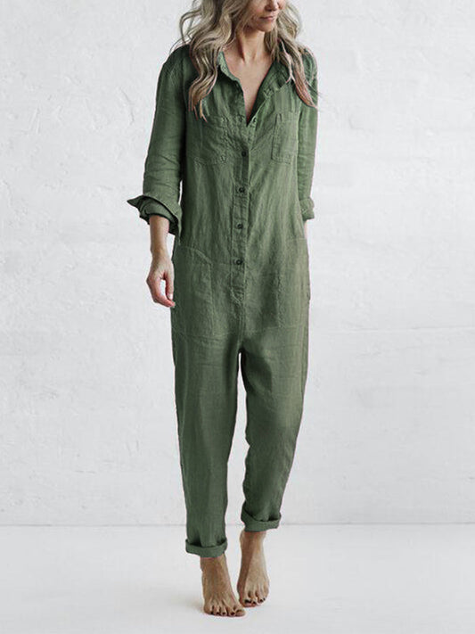 Dam Jumpsuit Långärmad Bomull Elegant Mångsidig-1