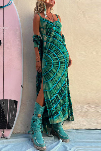 Maxiklänning Dam Cami Stil Batik för Sommar - Lång Klänning i Mjuk Bomull och Polyester-1