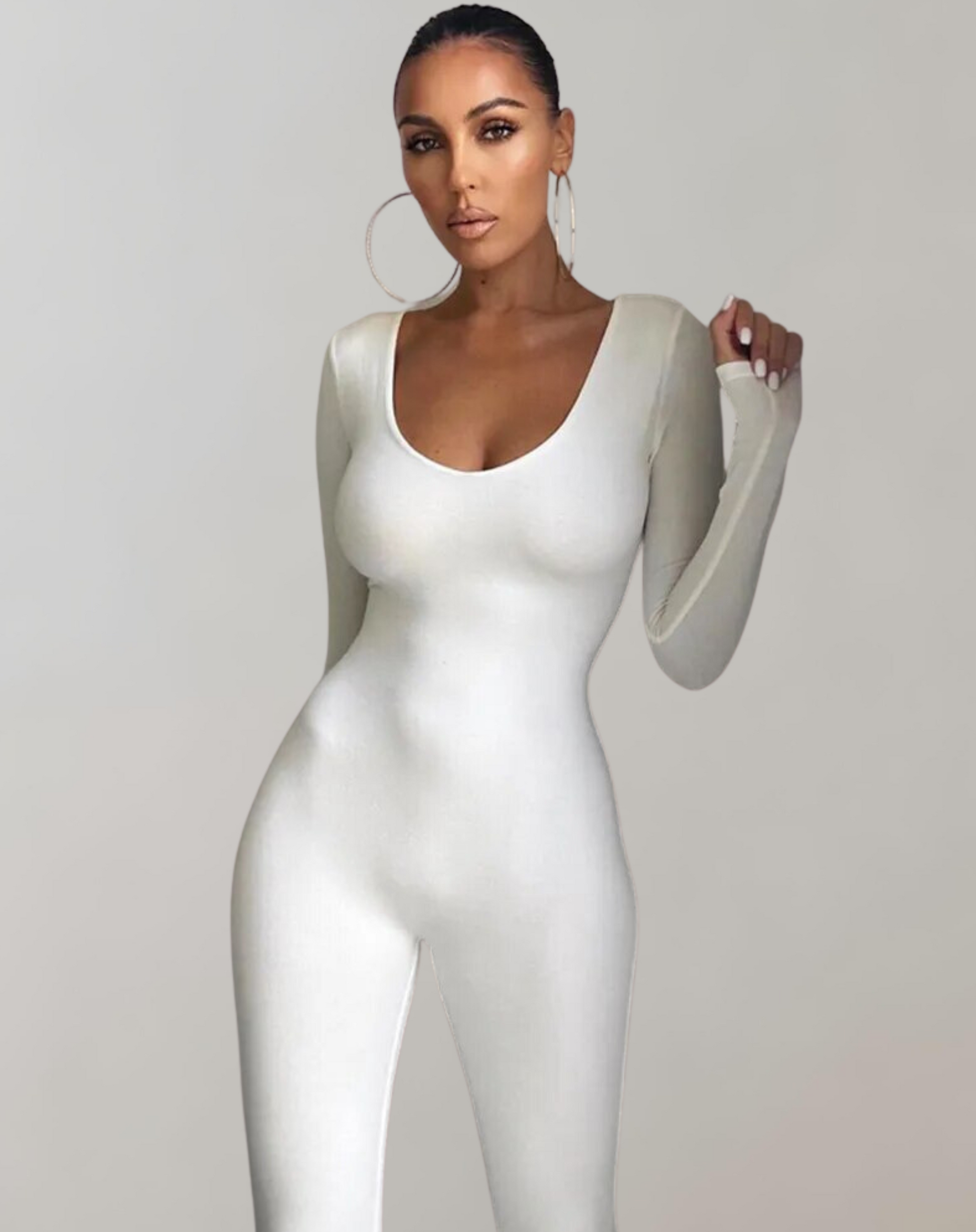 Dam Jumpsuit Långa Ärmar Spårhals Stretchig Tyg-3