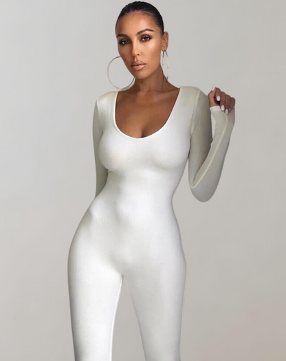 Dam Jumpsuit Långa Ärmar Spårhals Stretchig Tyg-3