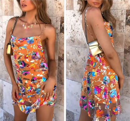 Kvinnors Glittrig Klänning Miniklänning med Öppen Rygg Polyester-2