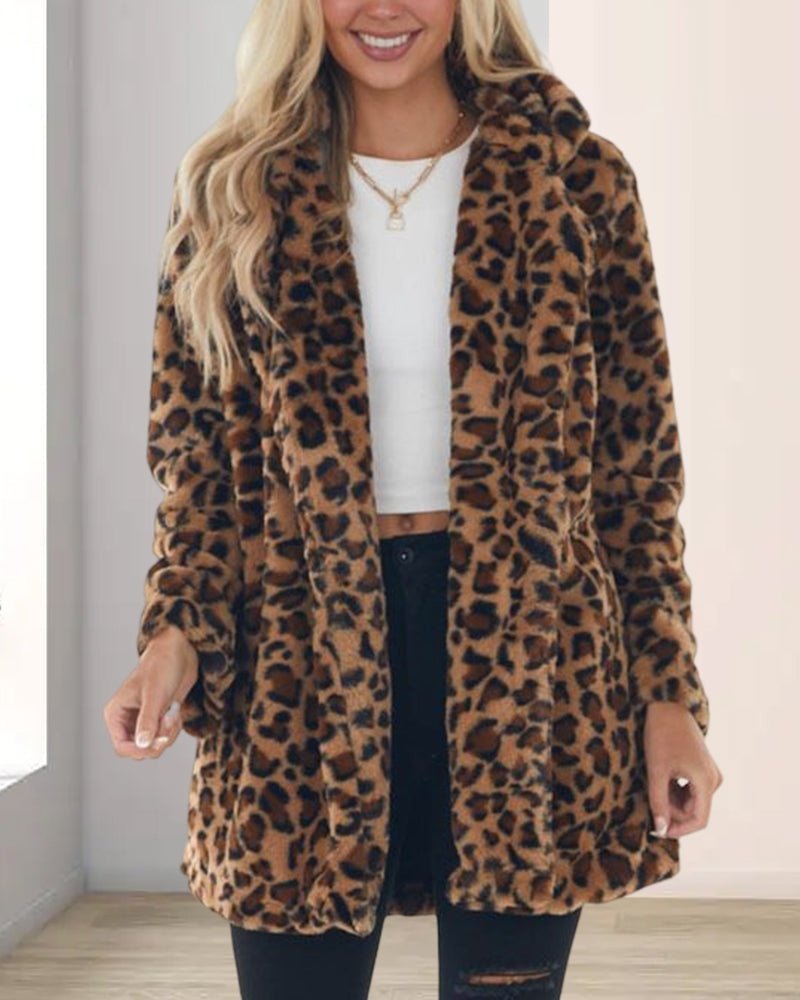 Damenjacke Fleece Leopardenmuster Weiche Baumwollmischung-5