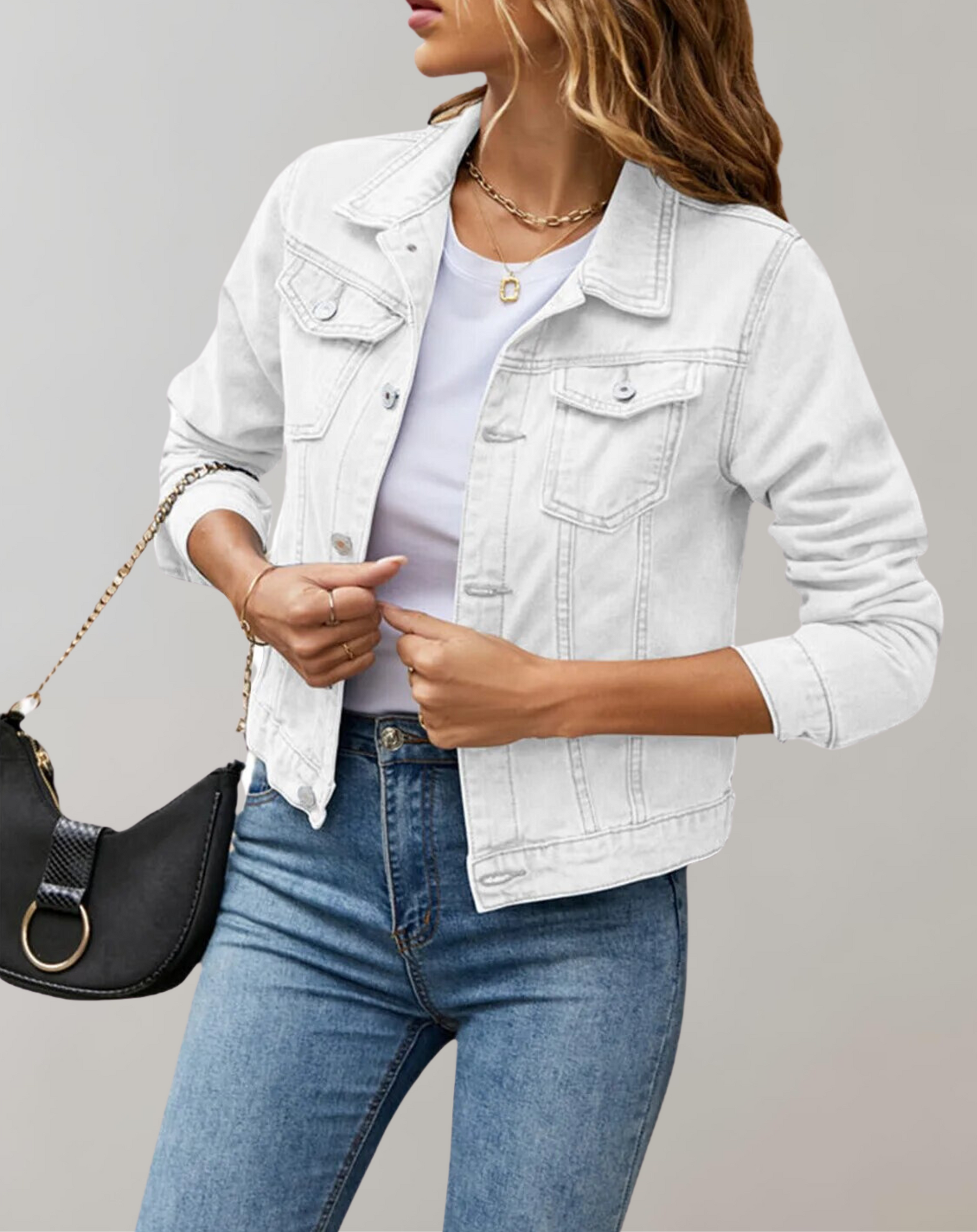 Variant image for Damjacka Långärmad Denim Klassisk Stil Smal Fit Högkvalitativ Denim-14