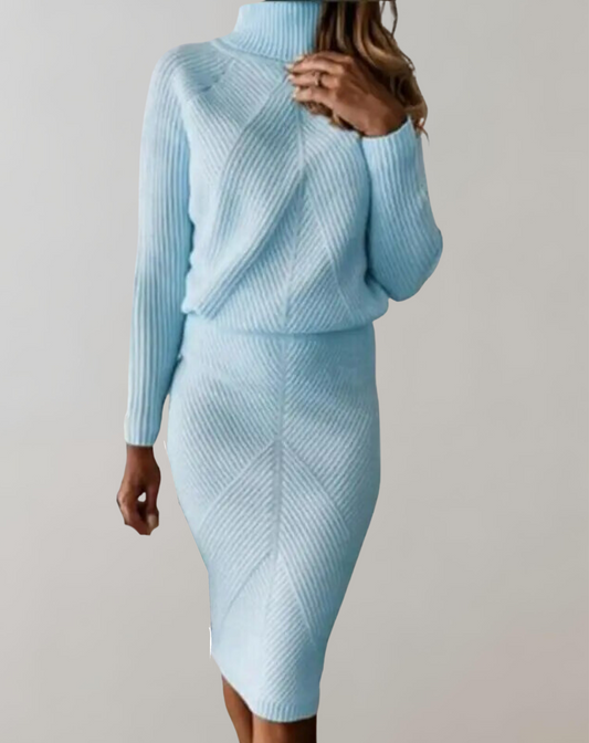 Tvådelat Set Dam med Turtleneck och Smal Kjol i Högkvalitativ Akryl – Elegant Höstoutfit 1