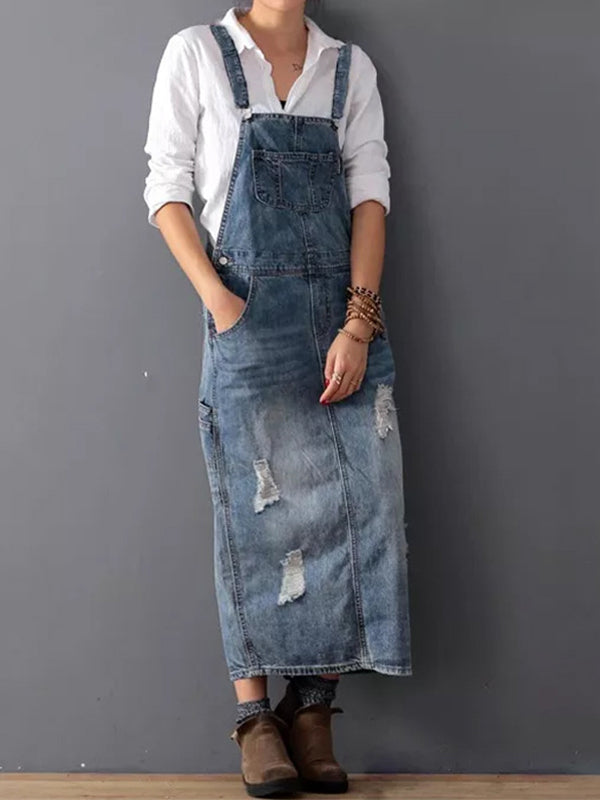 Dam Dungaree Klänning Blek Denim 100% Bomull 7