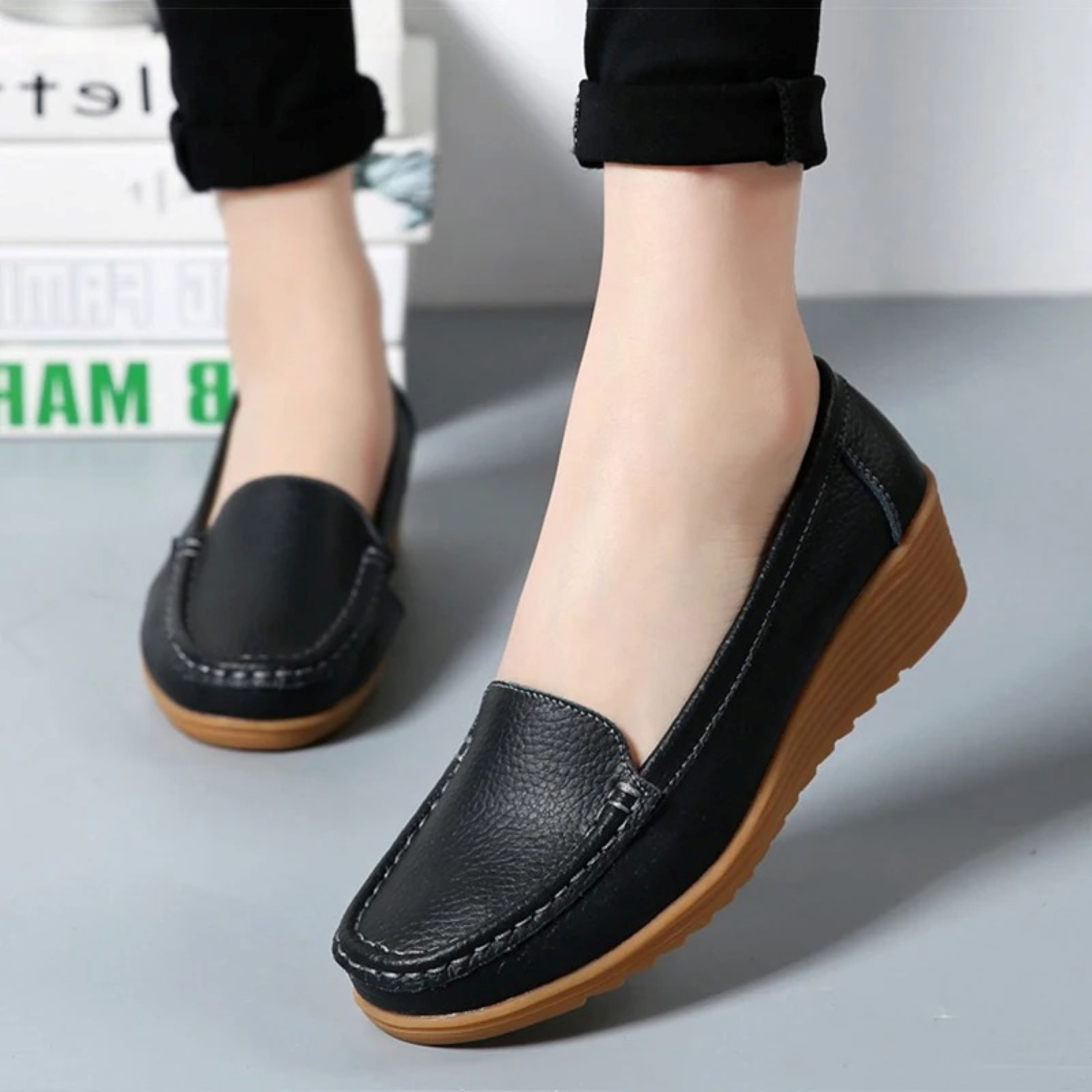 Dam Mokassin Slip-On Läder Elegant Komfort-1