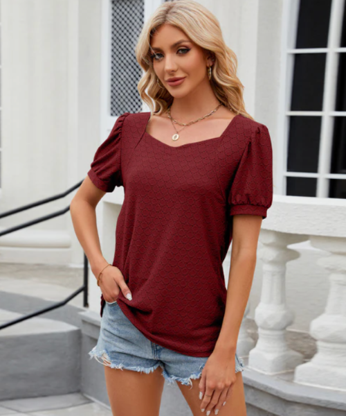 Dam Puffärmad Blus Andningsbar Polyester-1