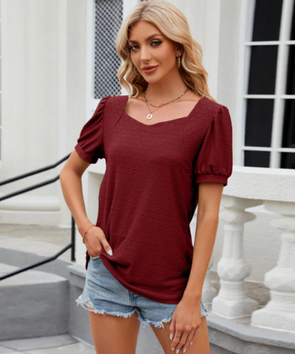 Dam Puffärmad Blus Andningsbar Polyester-1