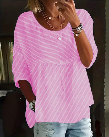 Variant image for Dam Blus Löst Passformad Randig Bomullsblandning-7