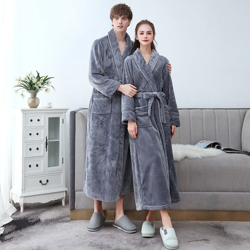 Lång Flanellbadrock för Par i Mjuk Polyester-3