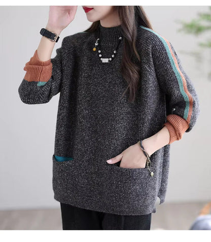 Dam Tröja Överdimensionerad Mjuk Tygblandning med Fickor-2