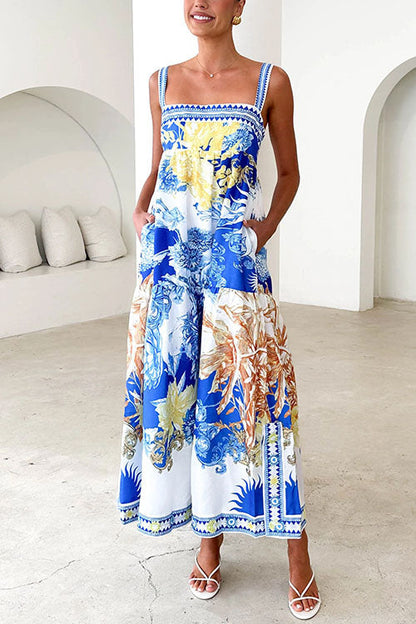 Dam Maxi Klänning med Sidoslits och Väskor i Bomull och Polyester-1