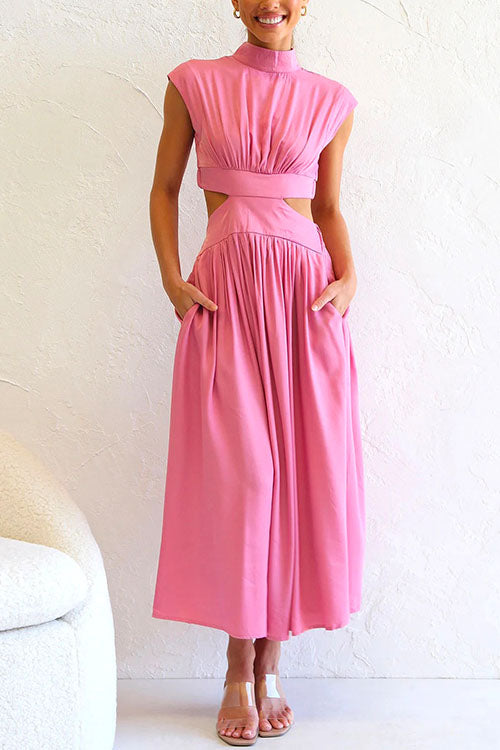 Dam Klänning Utsvängd Mockneck Bomull Polyester-1