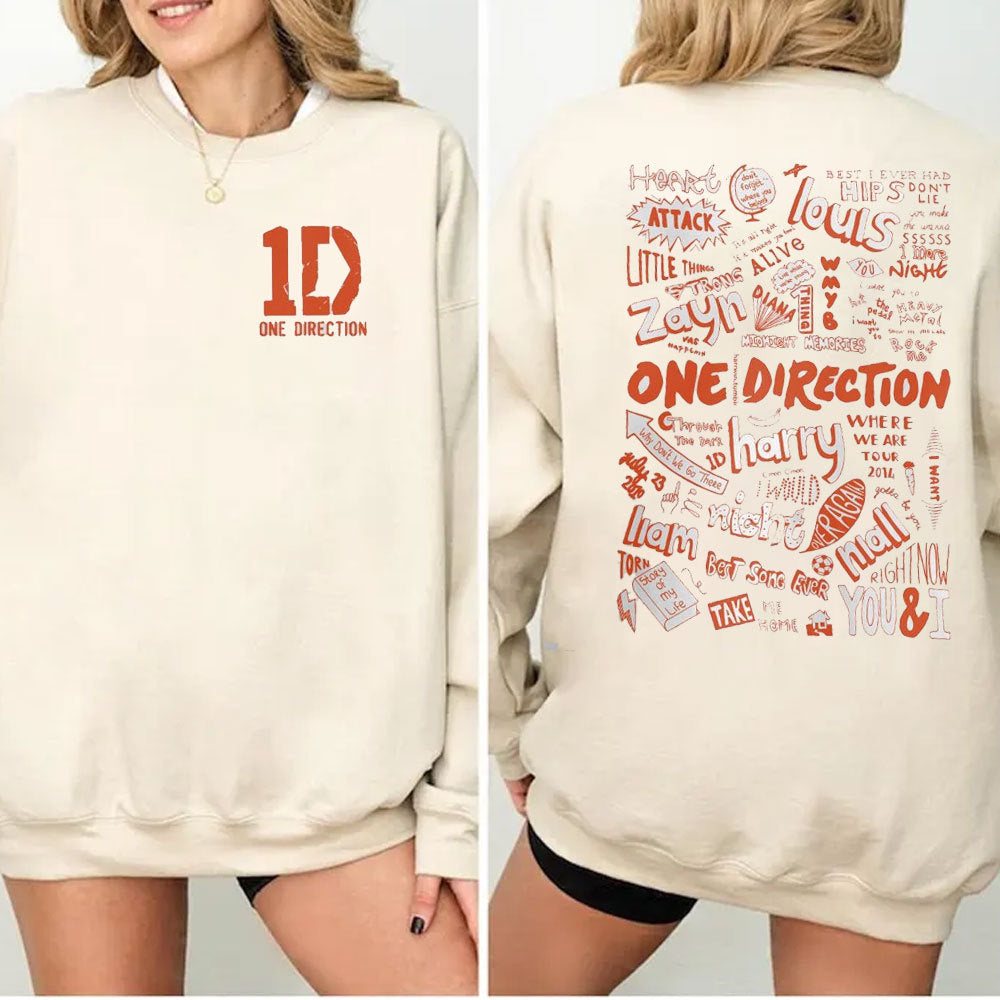 Unisex Hoodie Crewneck Polyester med One Direction Albumdesign-1