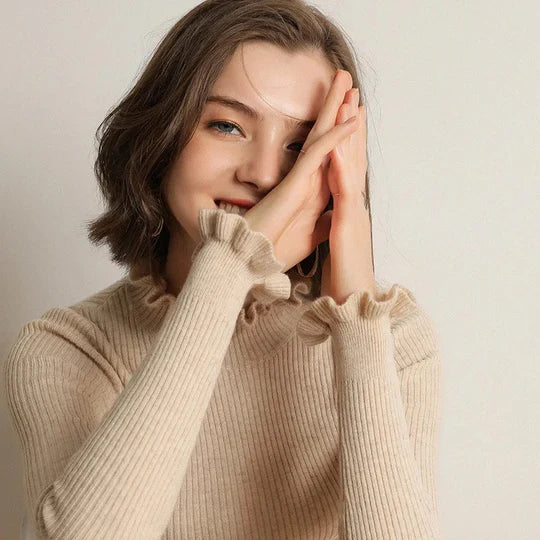 Stickad Dam Tröja Hög Krage Mjuk Akrylblandning 7