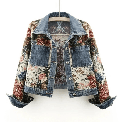Blommönstrad Denimjacka för Kvinnor i Wolff-Fabric med Traditionell Krage och Praktiska Fickor 7