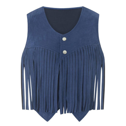 Väst Dam Boho Stil Mocka med Fransar-5