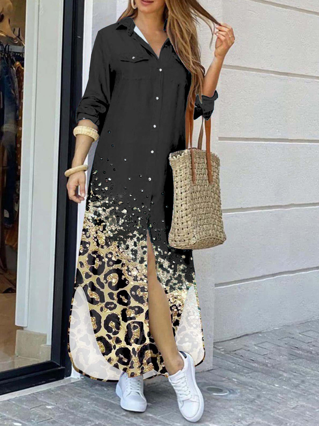 Variant image for Dam Skjortklänning Långärmad Mönstrad Polyester-1