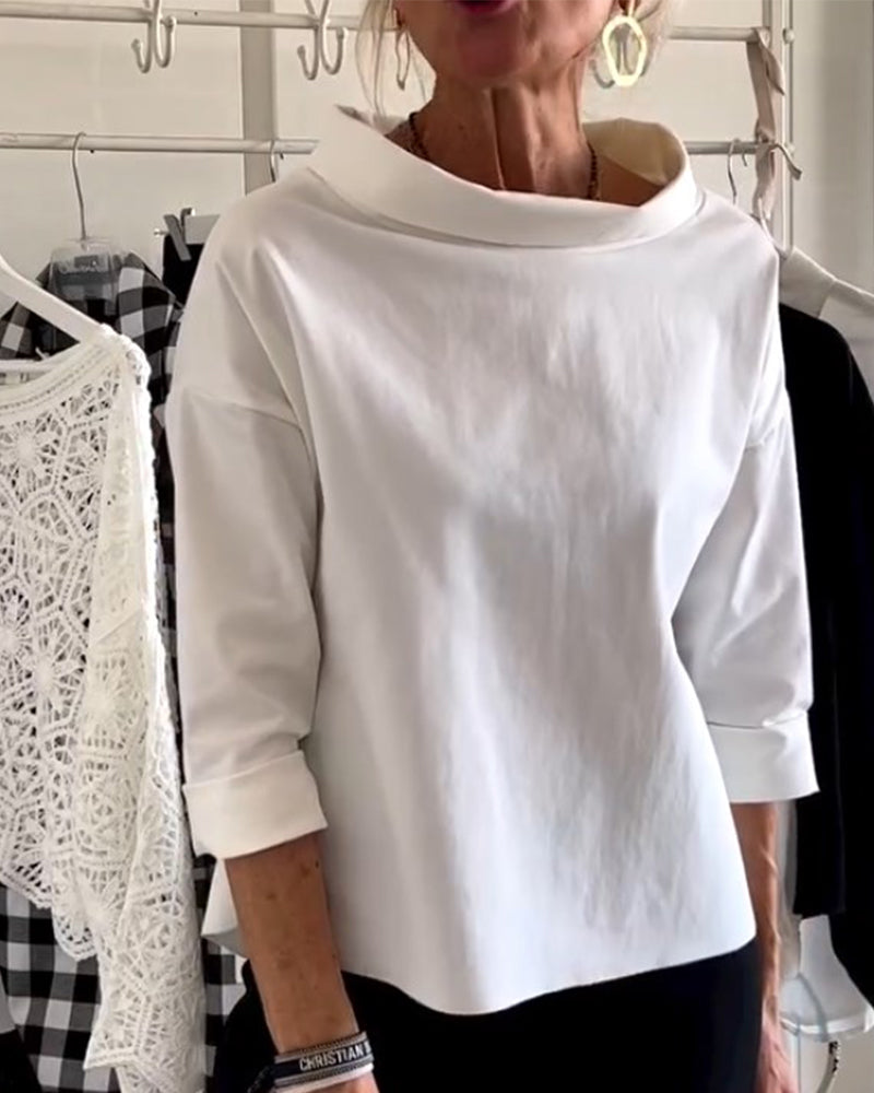 Dam Blus Hög Krage Andningsbart Tyg Mångsidig Design-5