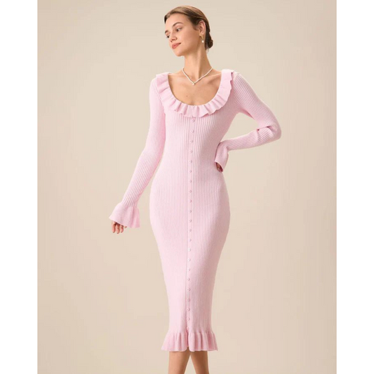 Kvinna Midi Klänning Ruffle Polyester 1