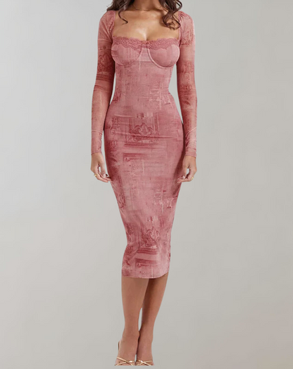 Kvinna Långärmad Klänning Mjuk Stretch Nät 7