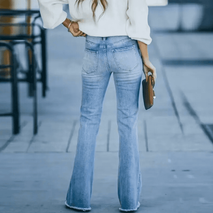 Dam Byxor Snygga Boho Chic Hög Midja Stretch Denim-3