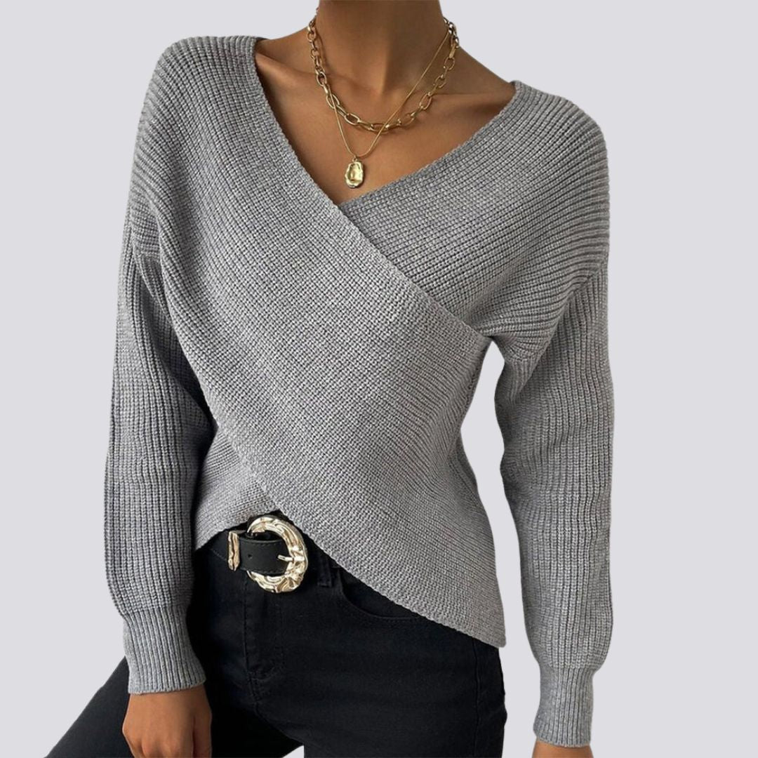 Variant image for Stickad Dam Tröja V-ringning Långa Ärmar Mjuk Akryl-1