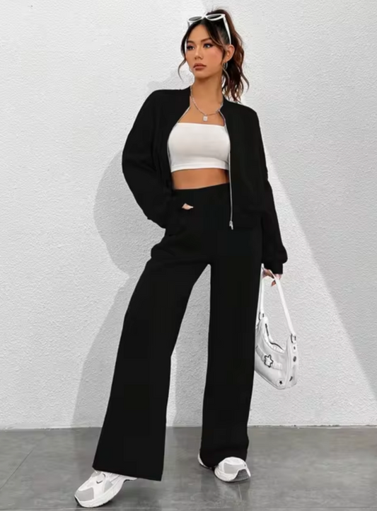 Dam Zip-up Jacka och Joggingbyxor Set Mjukt Andningsbart Tyg-1
