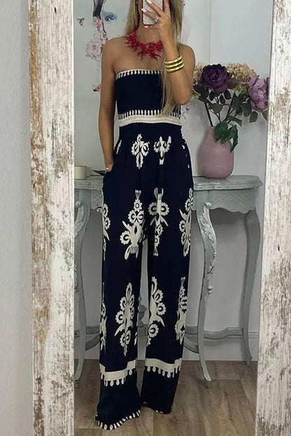 Dam Jumpsuit Off Shoulder Hög Midja Bred Ben Bomull Polyester-1